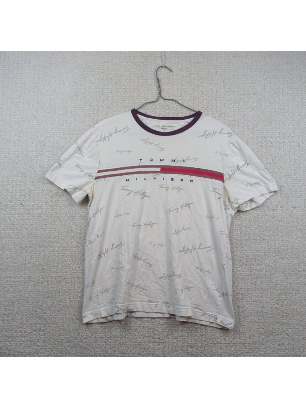 Y2K Tommy Hilfiger Shirt Mens Sz M White Classic Script AOP Graphic Tee Read